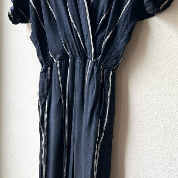 Maje Pandora Navy Blue Woven Stripe Twill Jacquard Jumpsuit Panti Marine Sz 38 M - Picture 7 of 14